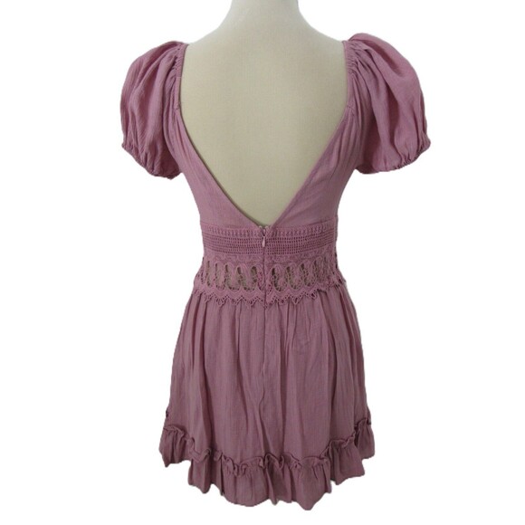 Lulus Better With You Mauve Purple Lace Puff Sleeve Mini Dress V-Neck Crochet S - Picture 5 of 12